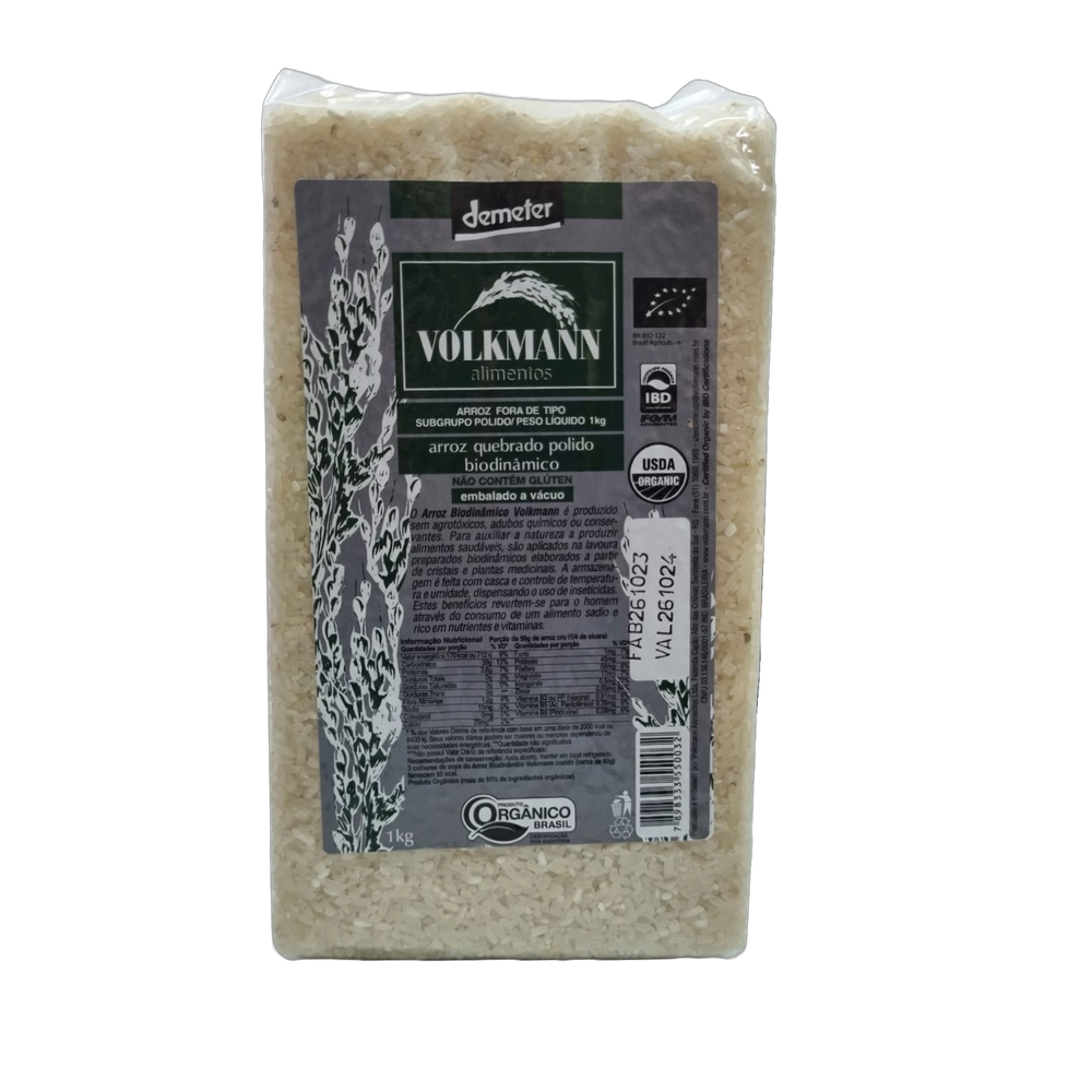 Arroz Quebrado Polido Orgânico Biodinâmico Demeter Volkmann 1kg