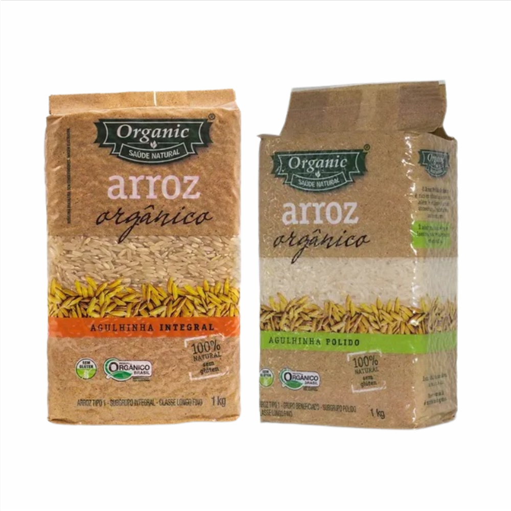 Kit 2 Arroz Orgânico Organic 1kg: Branco Polido, Integral
