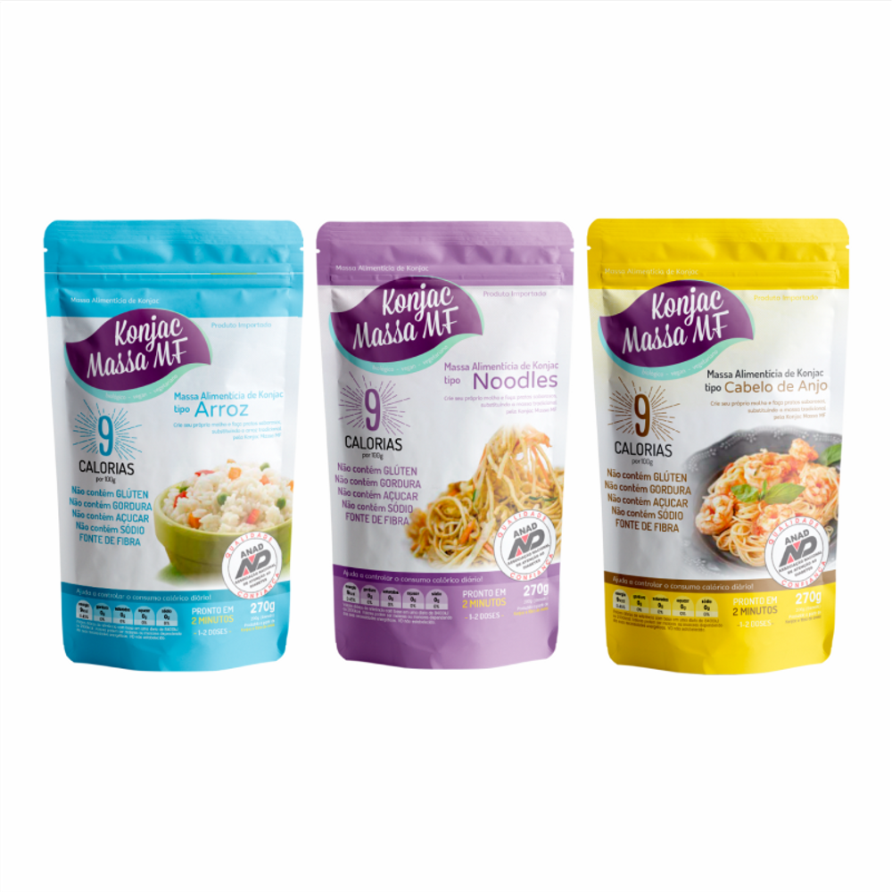 Kit 3 Konjac: Arroz, Cabelo de Anjo, Noodles