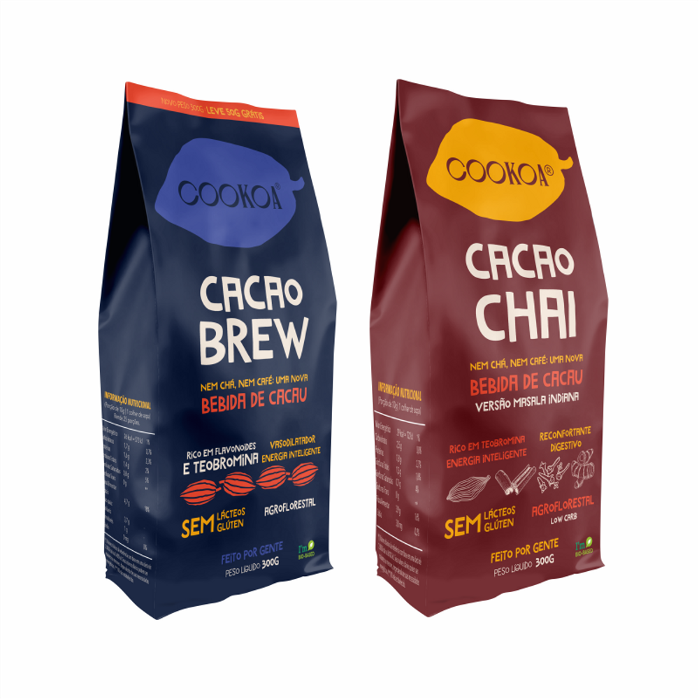 Kit 2 Bebidas Zero Açúcar Cookoa: Cacao Chai, Cacao Brew
