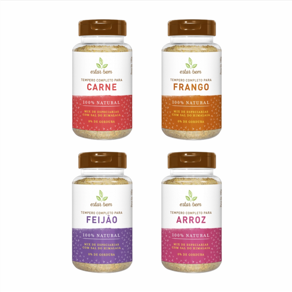 Kit 4 Temperos Estar Bem 190g: Carne, Frango, Arroz, Feijão