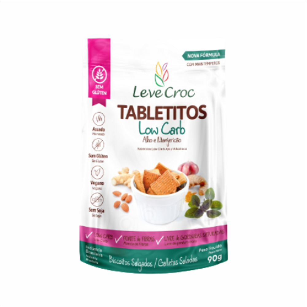 Kit 6X: Biscoito Tabletito Alho/Manjericão Low Carb Leve Crock 90g