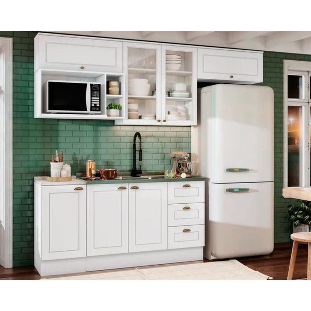 Cozinha Completa Americana (3 Aéreos, 2 Balcões, 1 Nicho, 1 Complemento) 7 Peças Branco - Henn