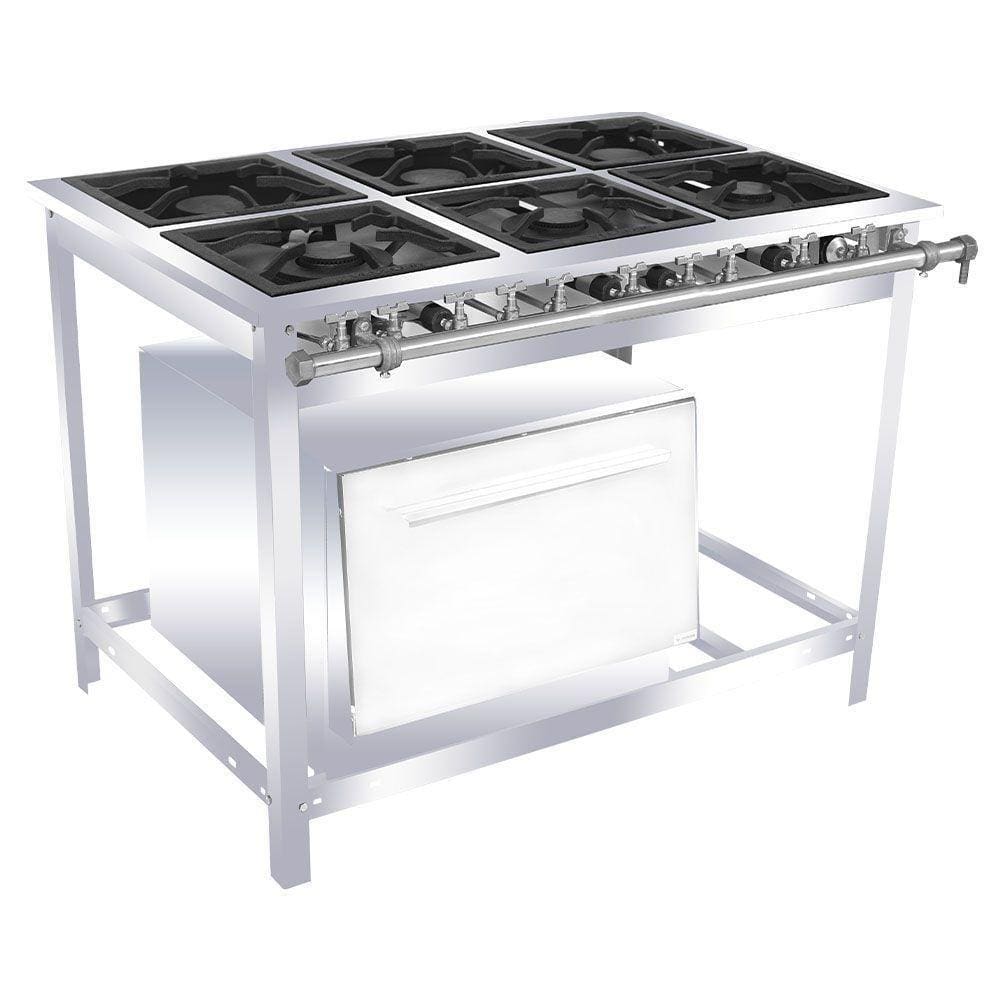 Fogão Industrial Venâncio 6 Bocas 3 Duplas A Gás Baixa Pressão Inox Com Forno Ei6d3f