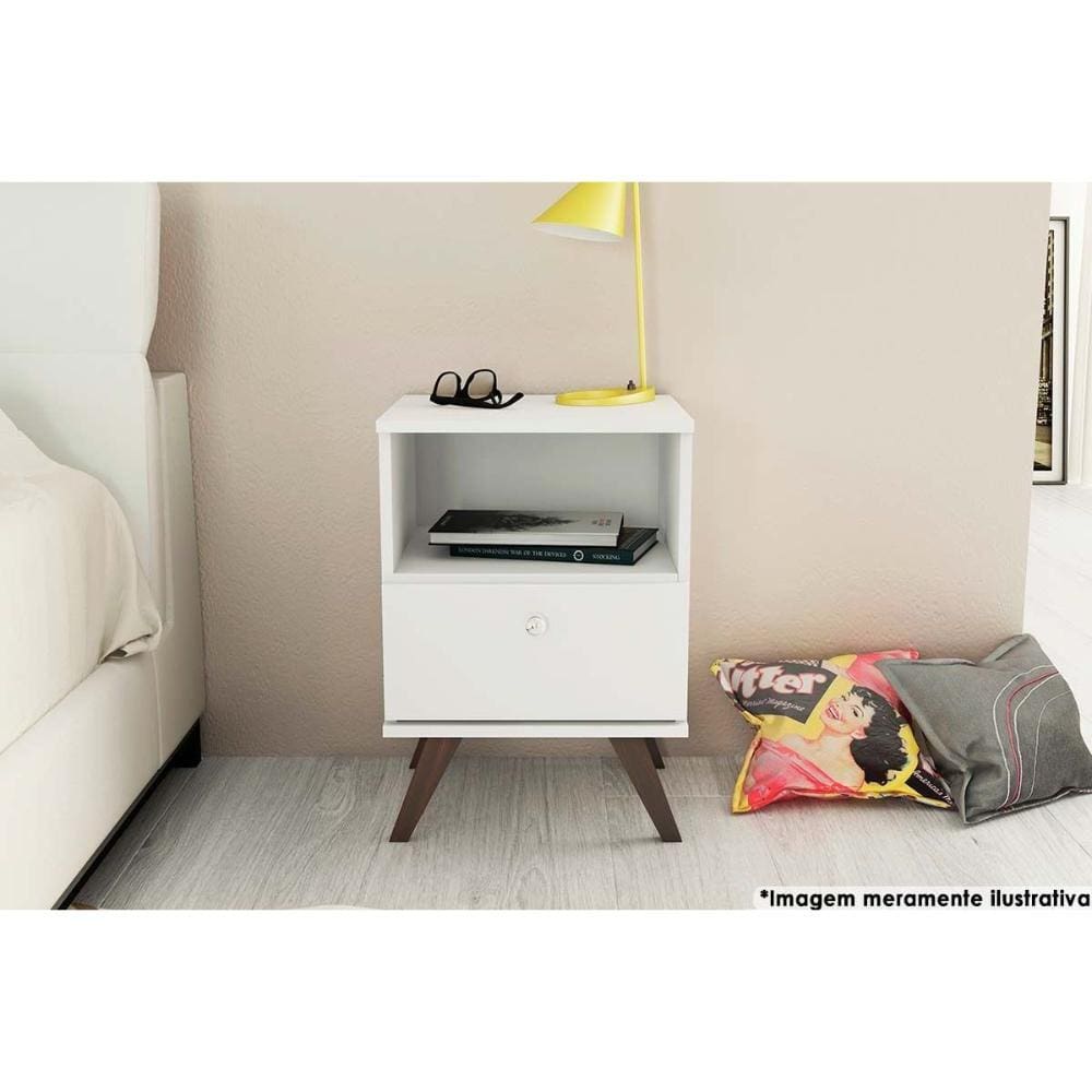 Mesa de Cabeceira Solteiro RT3019 c/ 1 Gaveta Branco - Movelbento