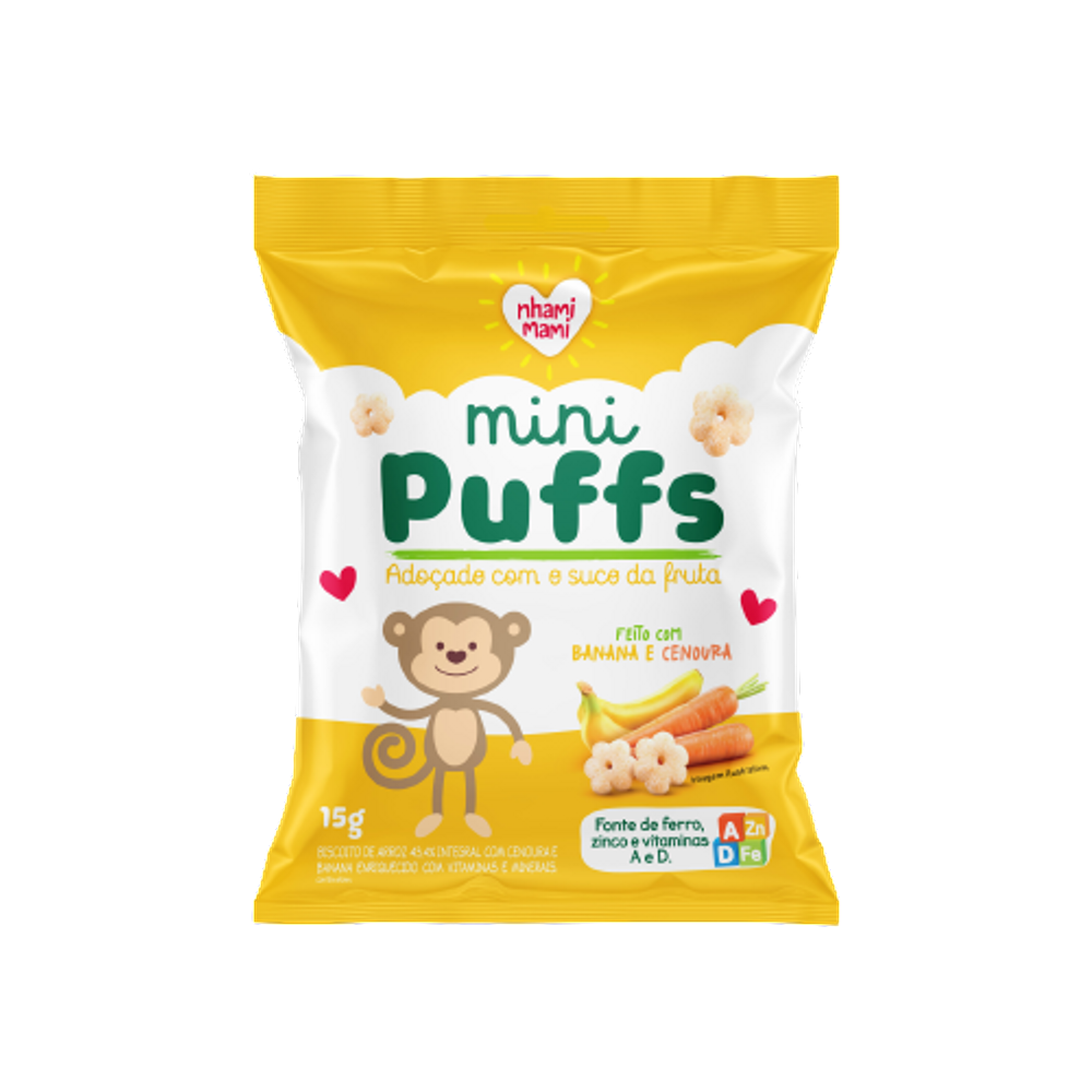 Snack Infantil Mini Puffs Banana e Cenoura Nhami Mami 15g