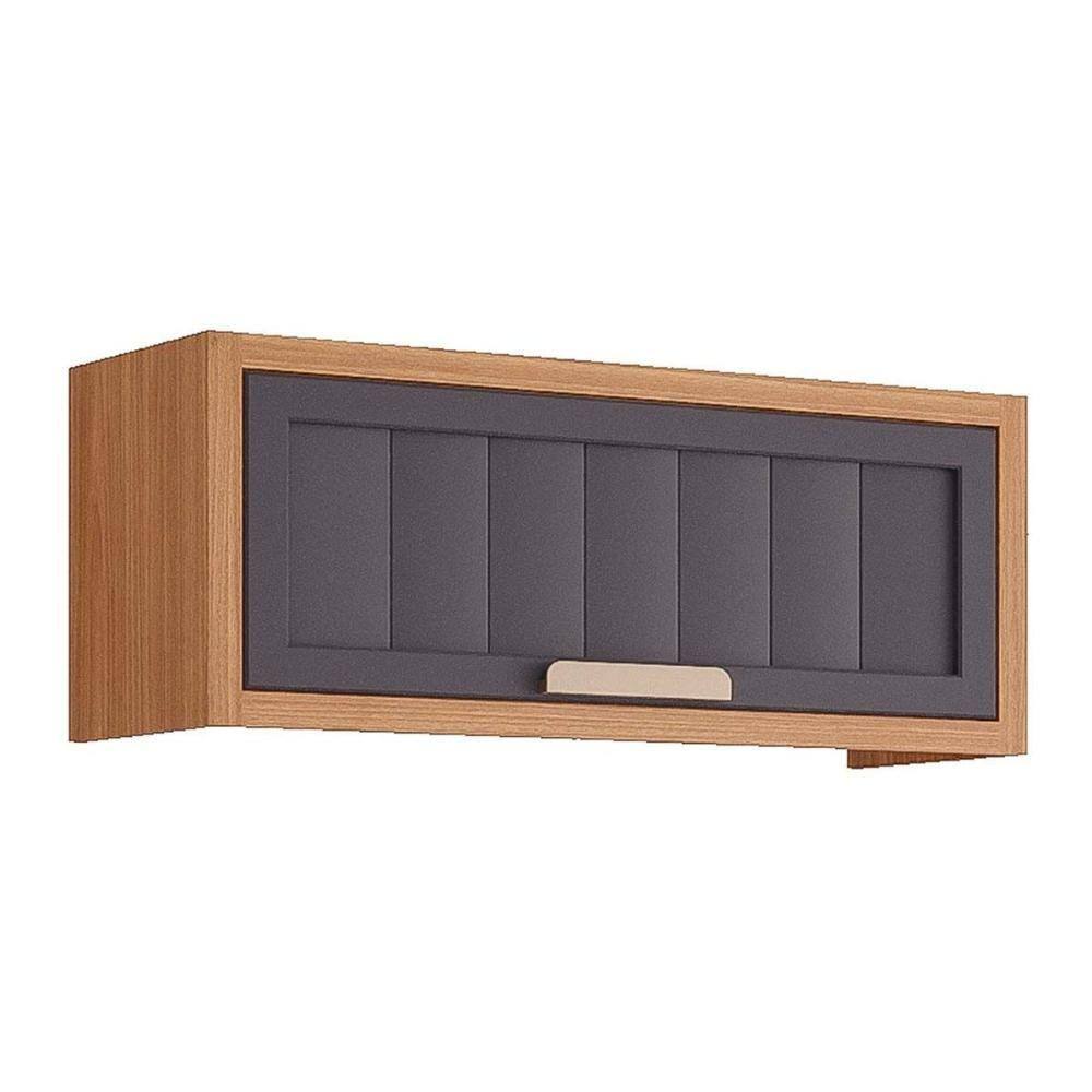 Armário Aéreo Cozinha Modulado Estela Geladeira c/1 Porta Basculante Ripada 80 cm Freijo/Titanium - MGM