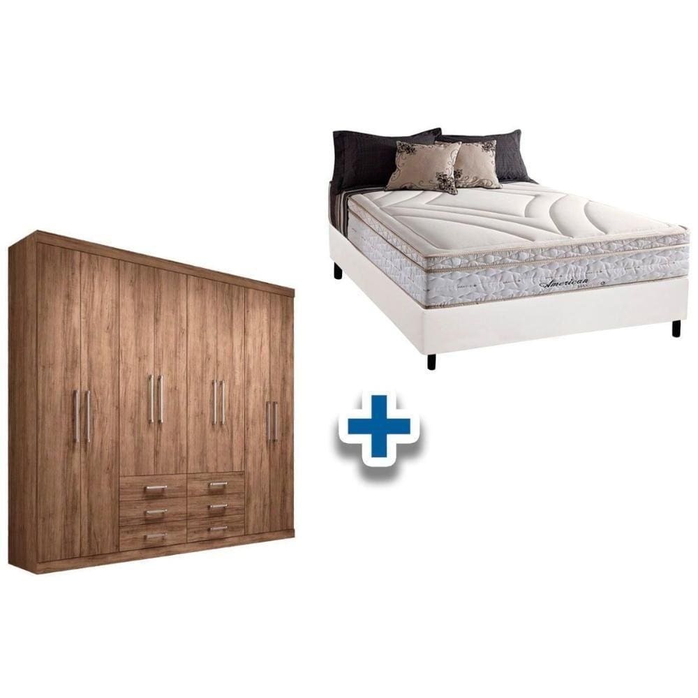 Cama Box Casal + Colchão American Herval + Guarda Roupa Master 8.6 Atacama