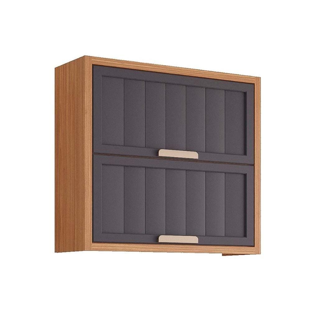 Armário Aéreo p/ Cozinha Estela c/2 Portas Basculantes Ripada 80 cm Freijo/Titanium - MGM