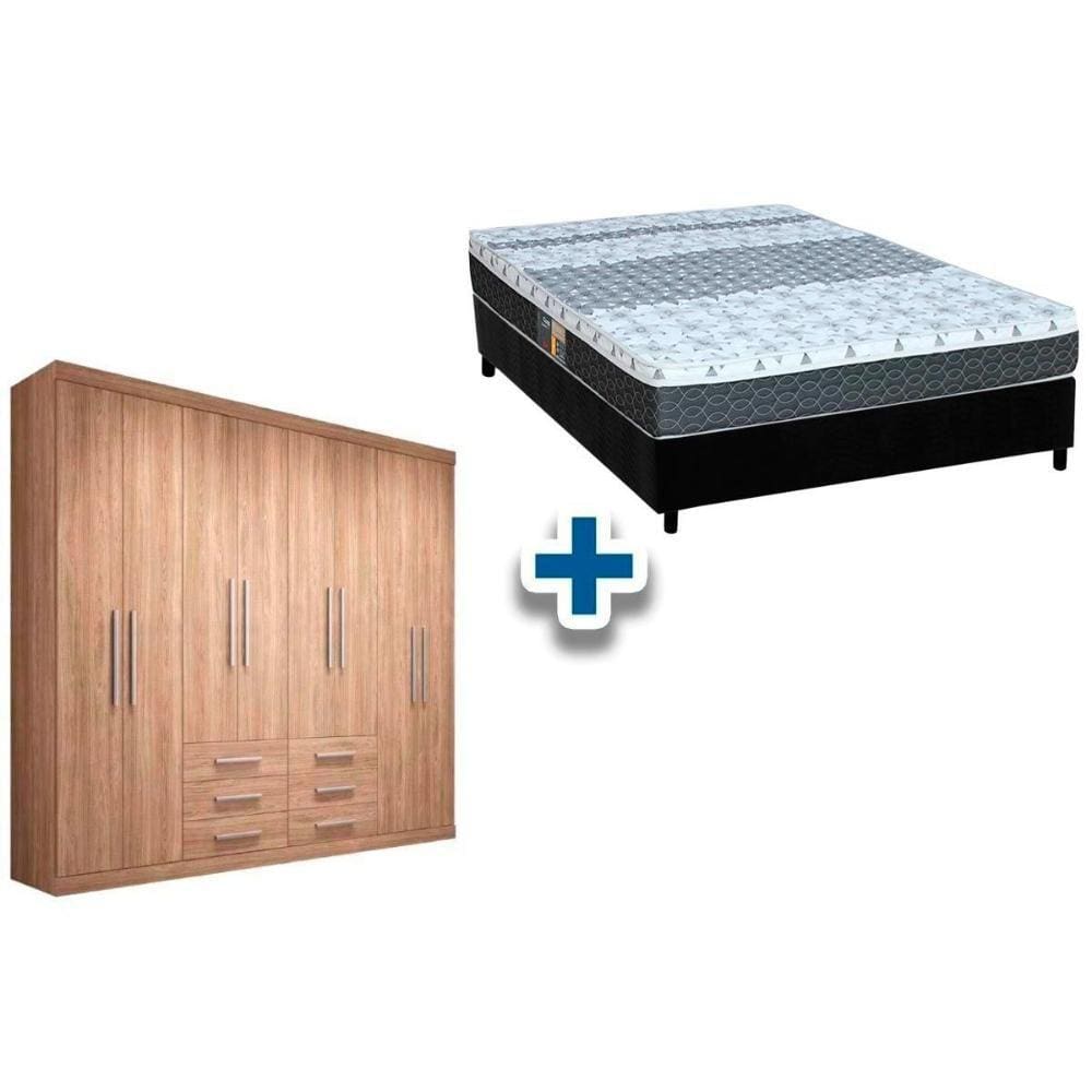 Cama Box Casal + Colchão Class Castor + Guarda Roupa Master 8.6 Atacama