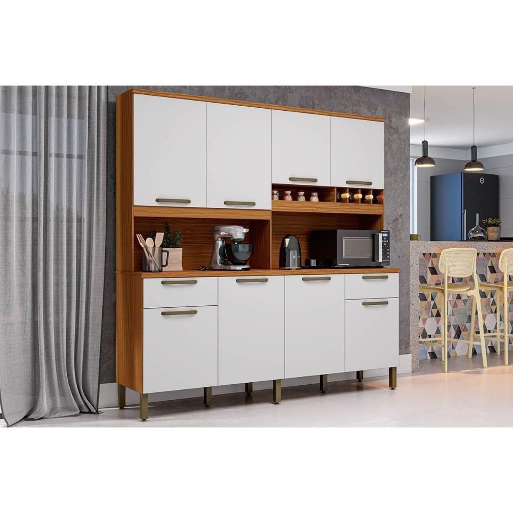 Kit de Cozinha Compacta Cabernet Prime 8 Portas e 2 Gavetas 73cm Amendoa/Branco - Ronipa