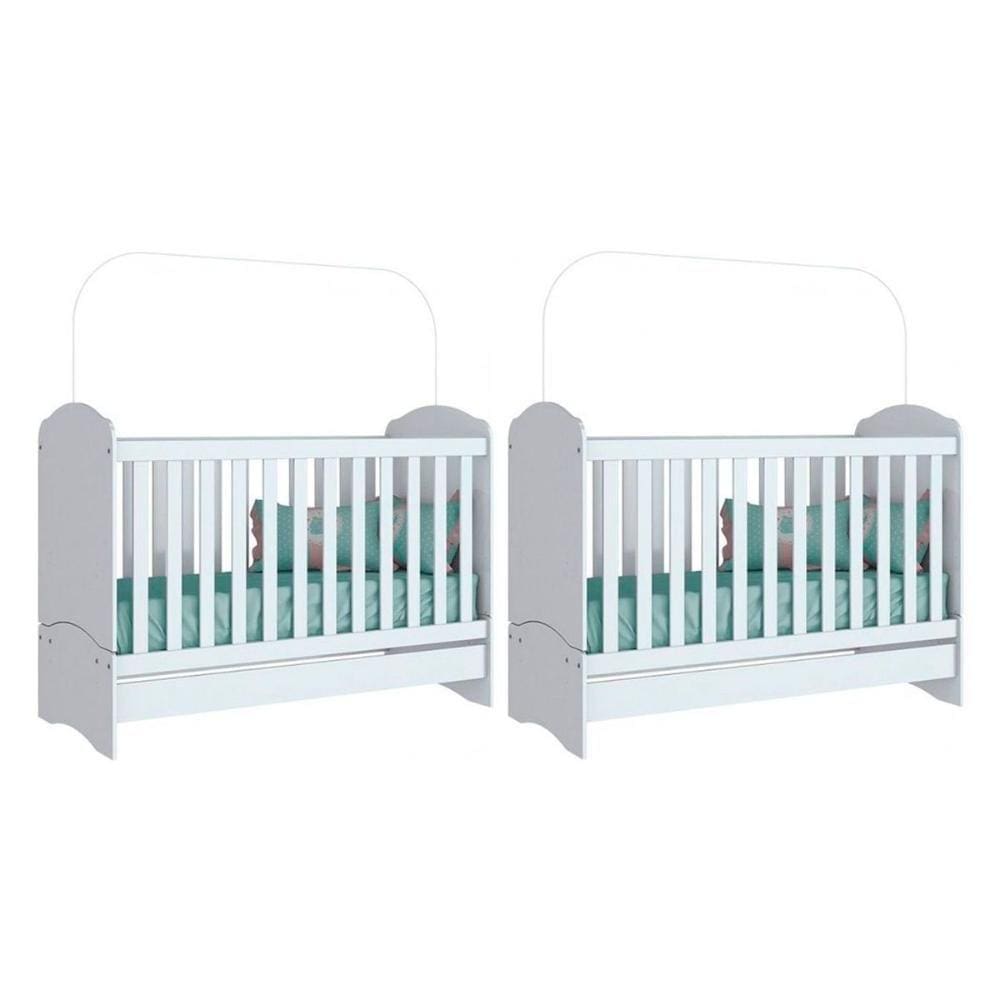 Berço / Mini Cama Infantil Bala de Menta 3 em 1 (2 Un) Branco - Henn