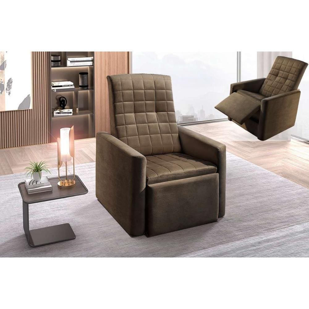 Poltrona Decorativa p/ Sala Reclinável do Papai Top Suede Marrom - Paropas