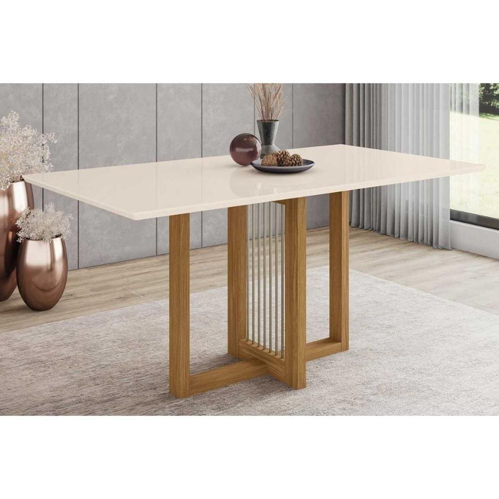 Mesa para Cozinha Natalí SC72 + Tampo Madeirado Reto 160x90cm Nature/Off White - Henn