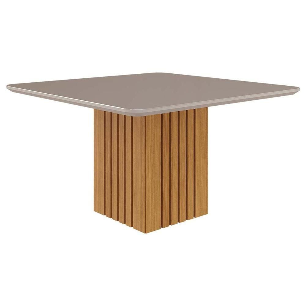 Mesa para Cozinha Ana + Tampo Madeirado Vidro 130x130cm Nature/Off White - Cimol