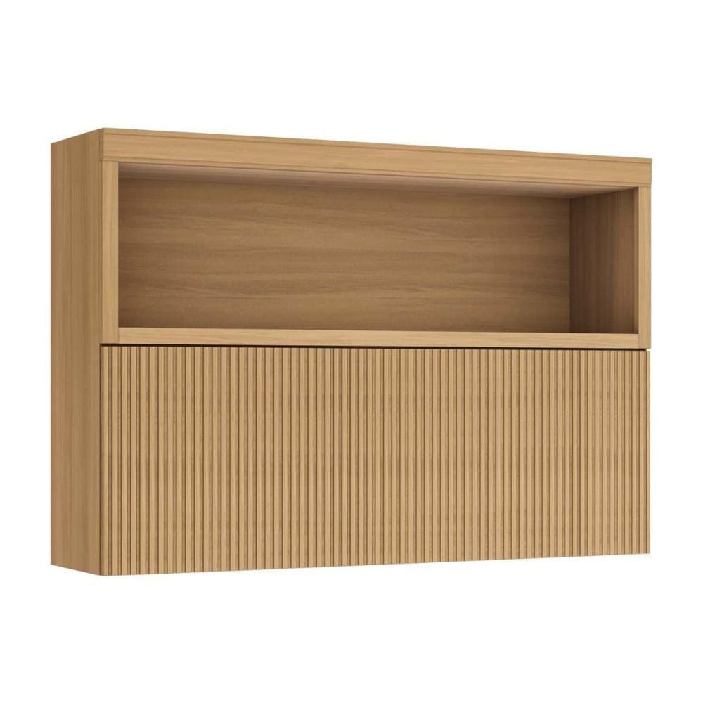 Armário Aéreo Cozinha Modulado Marquesa c/ Nicho e 1 Porta Basculante Ripada 120cm Nature - Nesher