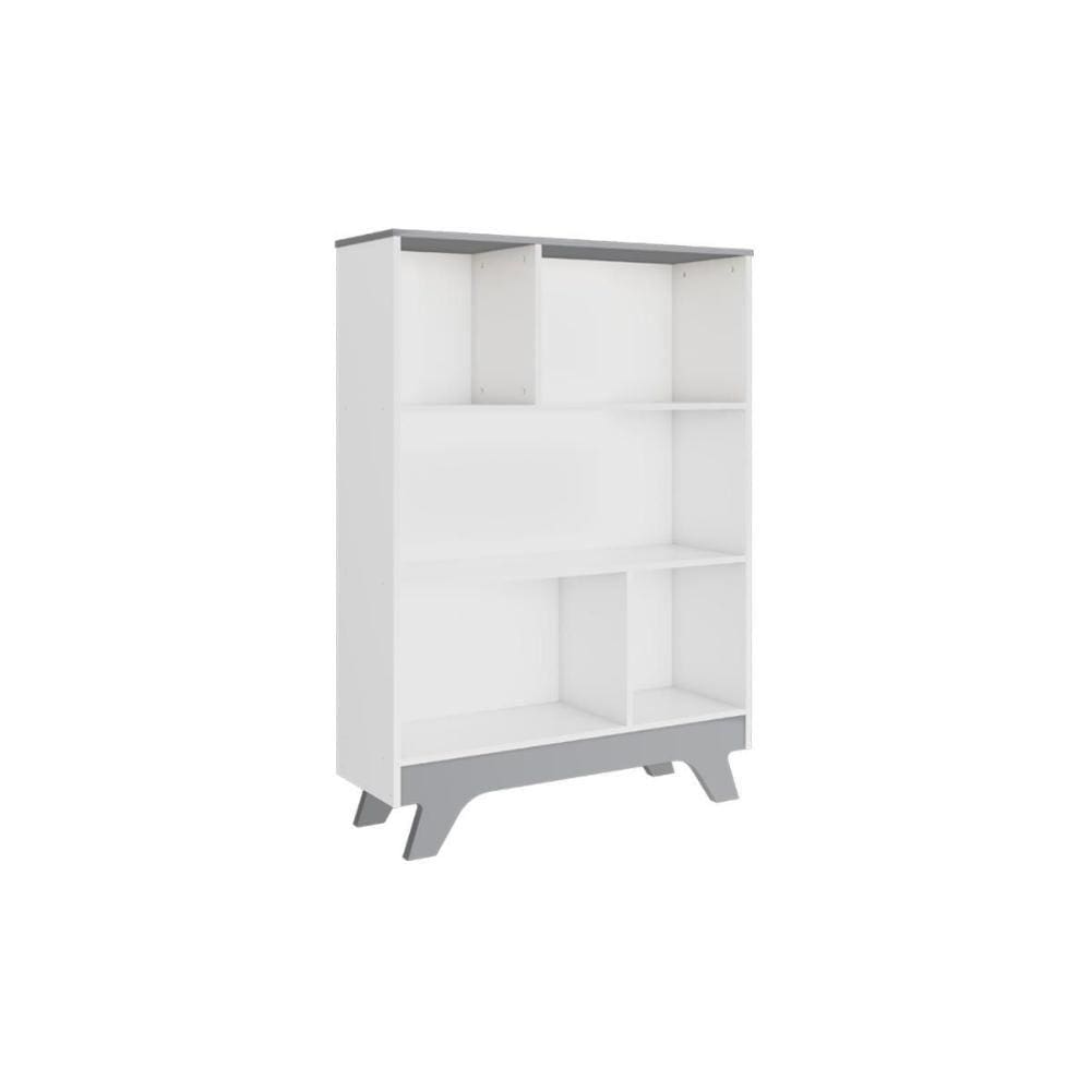 Estante de Livros Retrô 2868 c/ 5 Nichos Branco Brilho/Cinza - Peroba