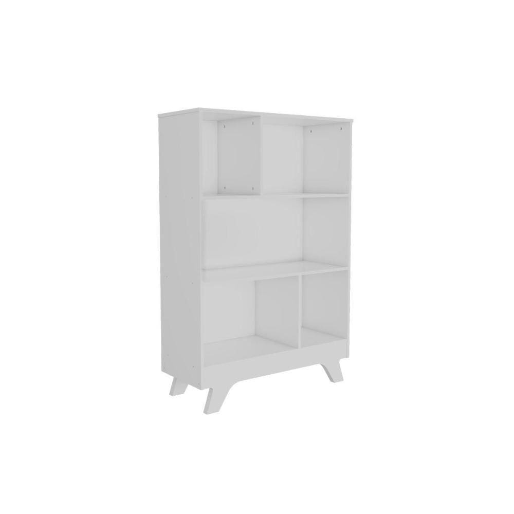 Estante de Livros Retrô 2868 c/ 5 Nichos Branco Brilho - Peroba