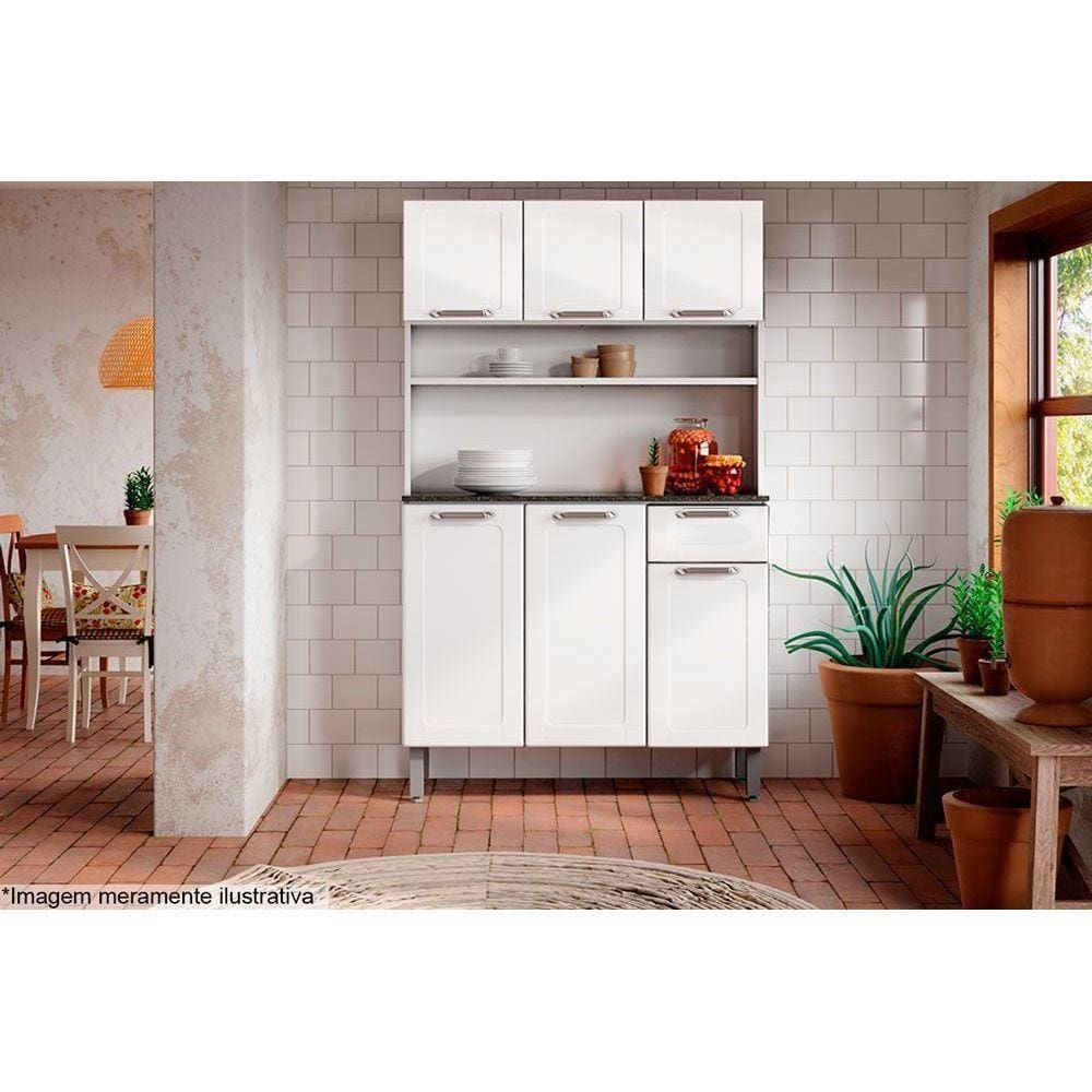 Kit de Cozinha Compacta Dona Maria c/ 6 Portas e 1 Gaveta 105cm Branco - Bertolini