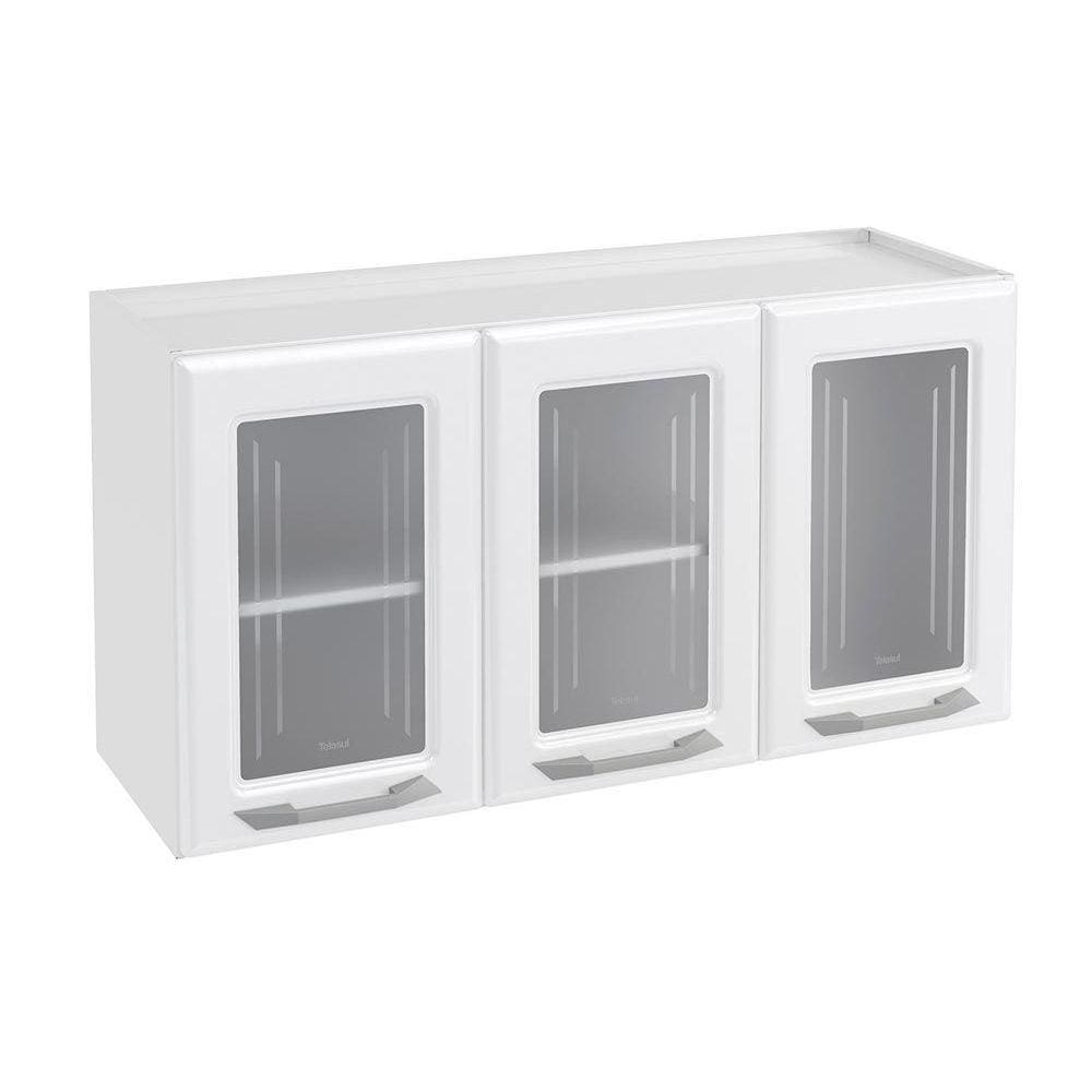 Módulo Cozinha Telasul Topázio Armário 3 Portas c/ Vidro Branco