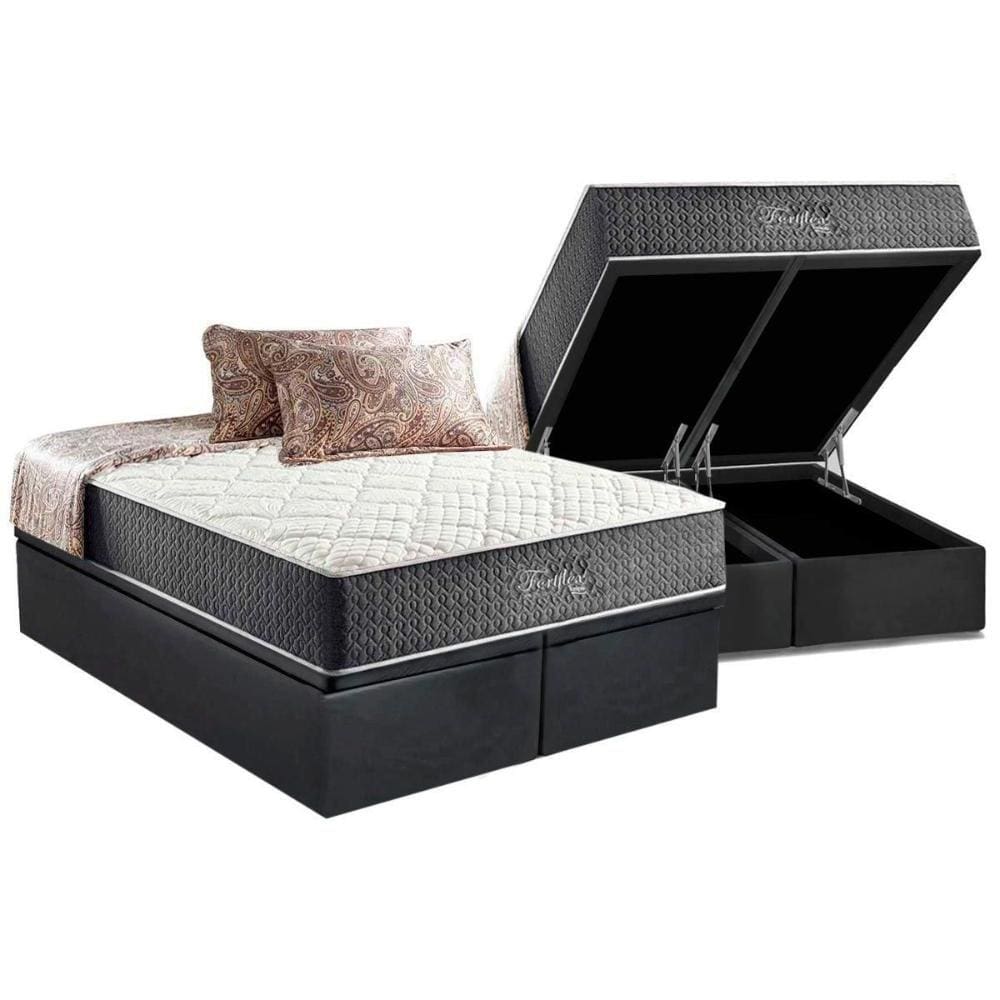 Cama Box Baú Queen: Colchão Molas MasterPocket Ensacadas Anjos Fort Flex + Base CRC Suede Cinza(158x198)