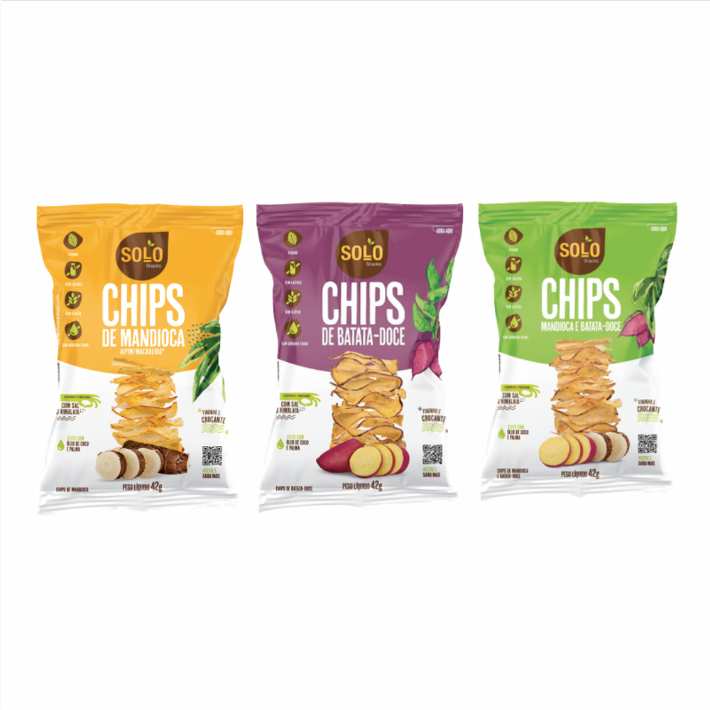 Kit 3 Vegetais Assados Solo Snacks: Mandioca, Batata Doce, Mix