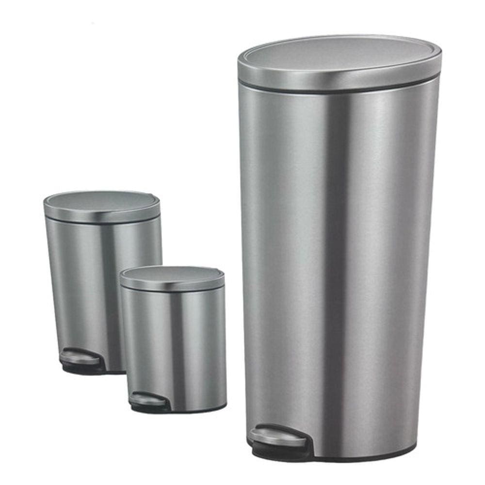 Kit Conjunto 3 Lixeiras De Piso (5l + 8l + 30l ) - Aço Inox