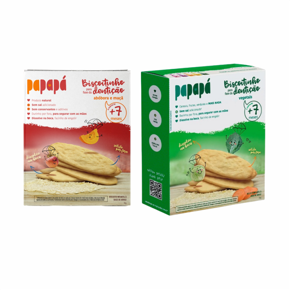 Kit 2 Biscoitinhos para Dentição Papapá: Maçã, Vegetais