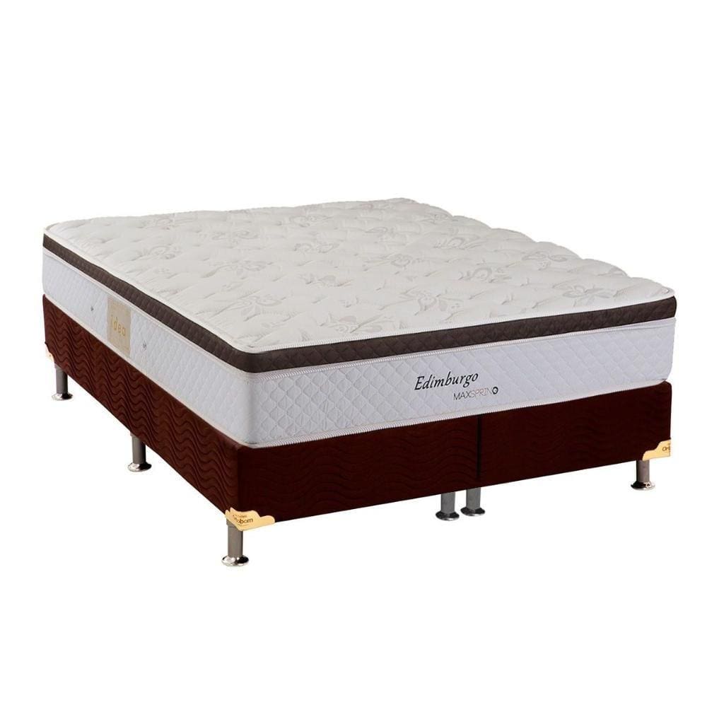 Cama Box Queen: Colchão Molas Herval Maxspring Edimburgo + Base CRC Suede Brown(158x198)