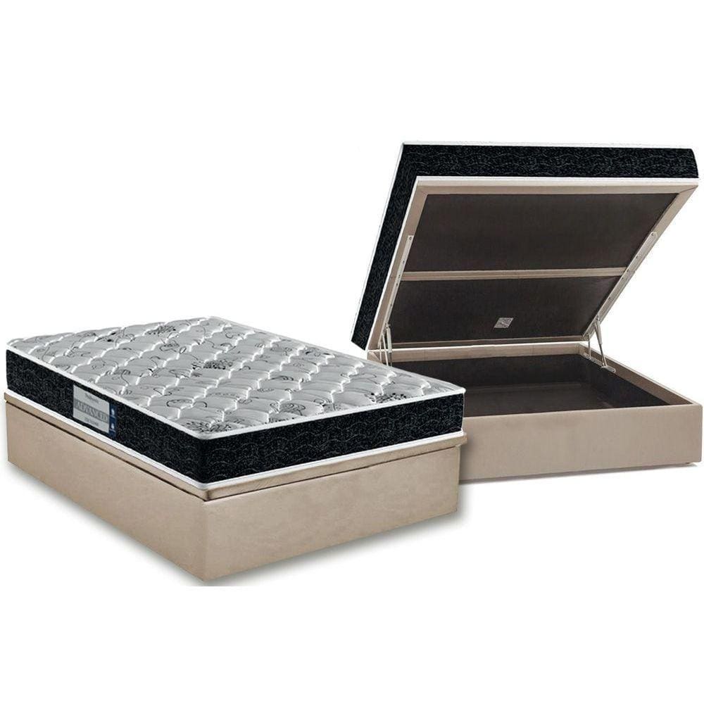 Cama Box Baú Casal: Colchão Anatômico Probel D45 / EP Firmepedic ProDormir Advanced Tech2000 Double Face + Base CRC Suede Clean(138x188)
