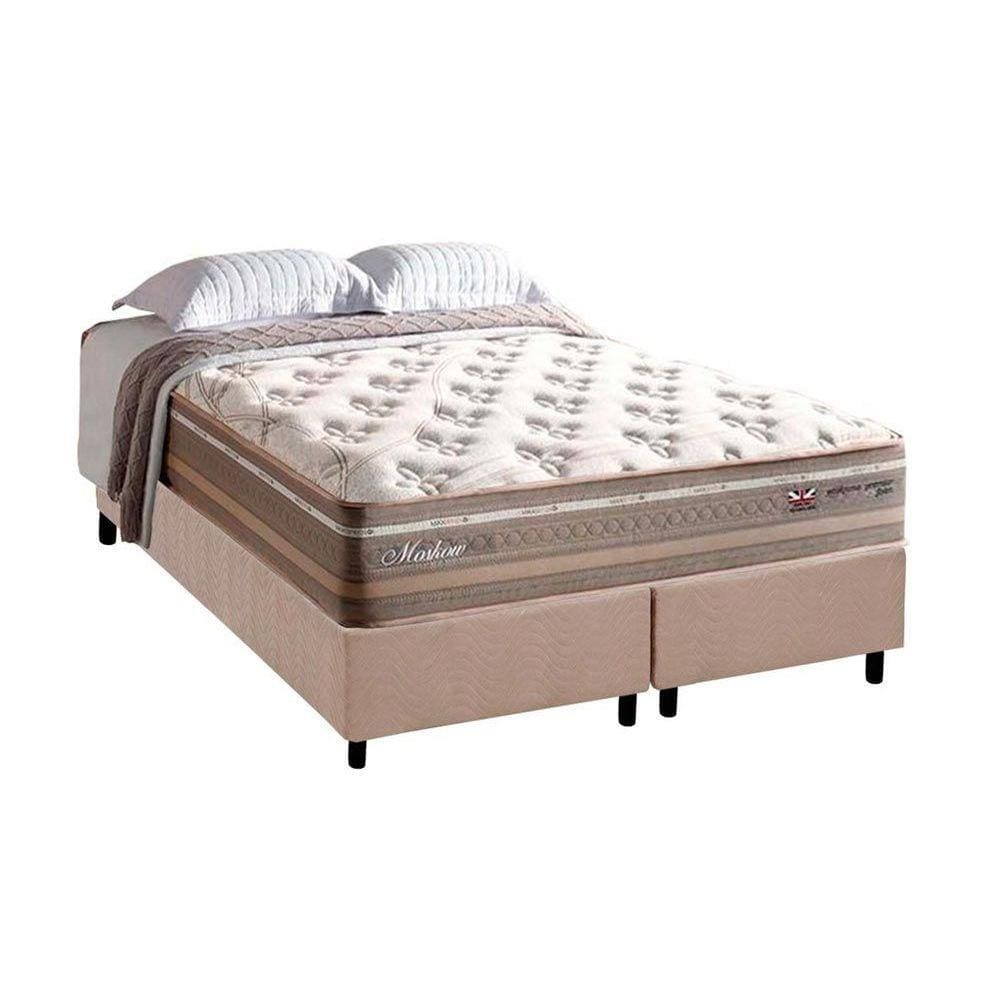 Cama Box Queen: Colchão Molas Herval Maxspring Moskow + Base CRC Suede Clean(158x198)