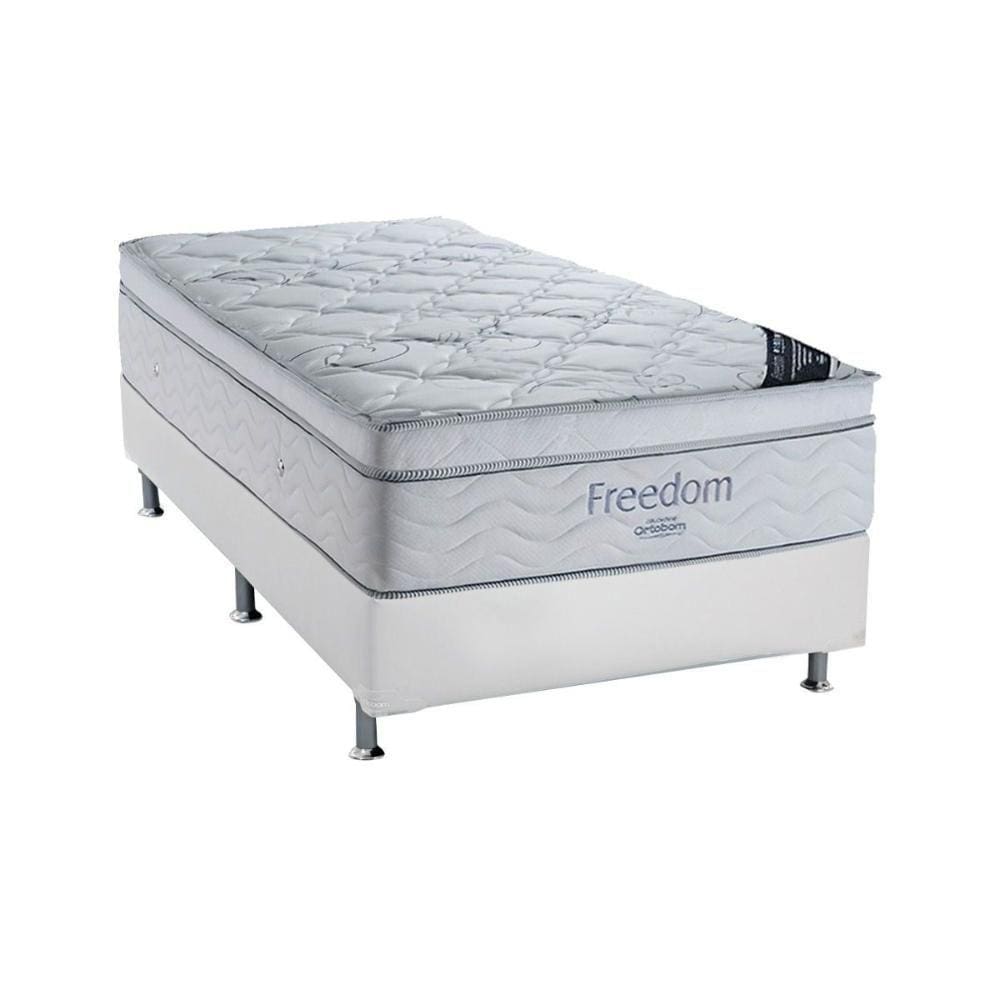Cama Box Solteiro: Colchão Molas Ensacadas Ortobom SuperPocket Freedom Visco + Base CRC Courano White(88x188)