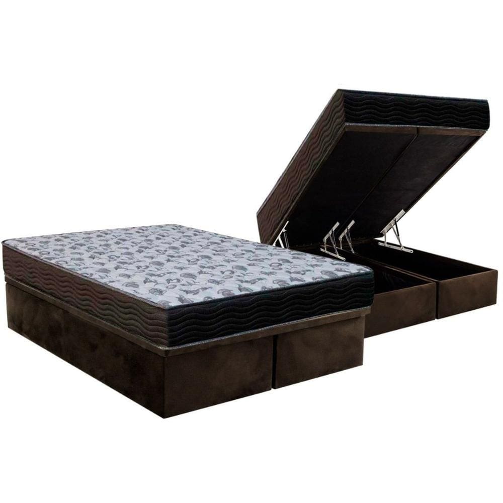 Cama Box Baú Queen: Colchão Ortopédico Ortobom D33 / EP ISO 100 Ultra Firme + Base CRC Suede Brown(158x198)