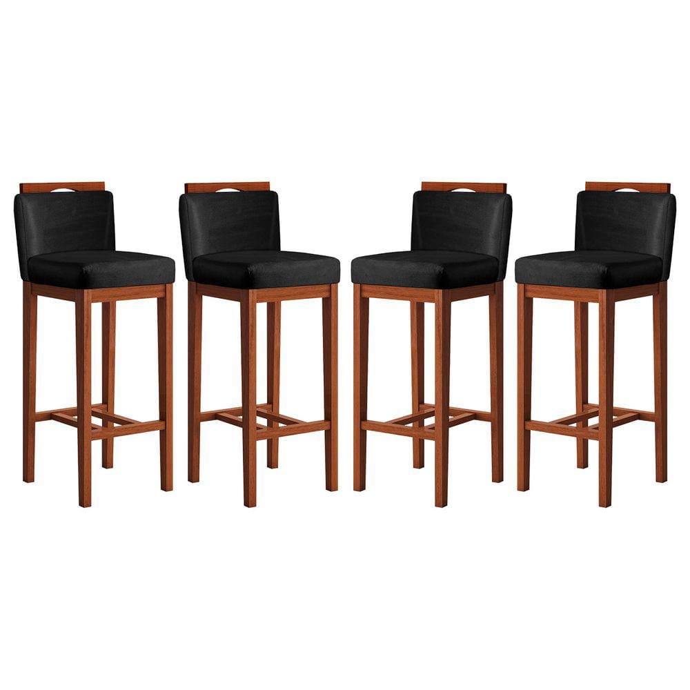 Kit 4 Banquetas Média para Bancada Ilha 38x92 Cm Líbia Madeira Maciça Suede CCS