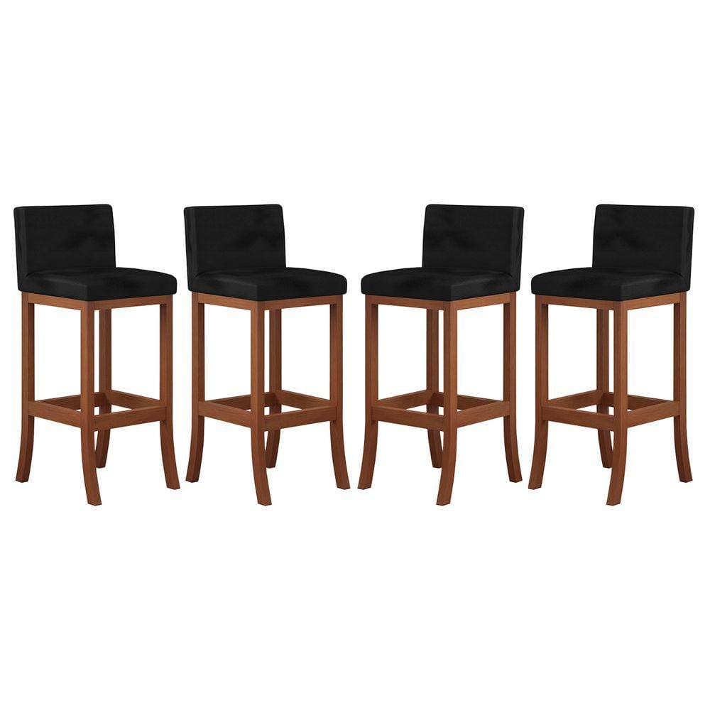 Kit 4 Banquetas Média Estofada para Cozinha Americana Espanha Madeira Maciça Castanho Suede CCS