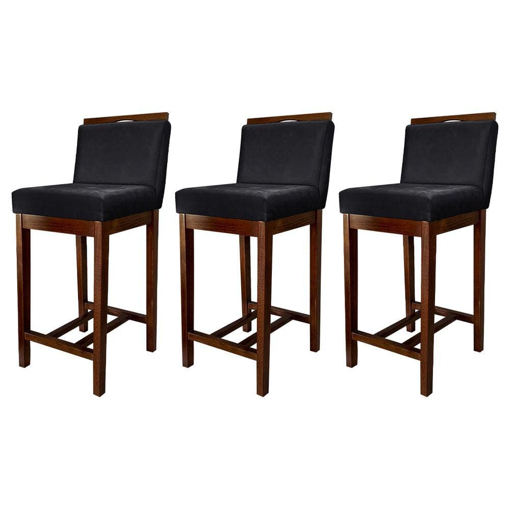 Kit 3 Banquetas Média para Cozinha Líbia Madeira Capuccino Suede CCS