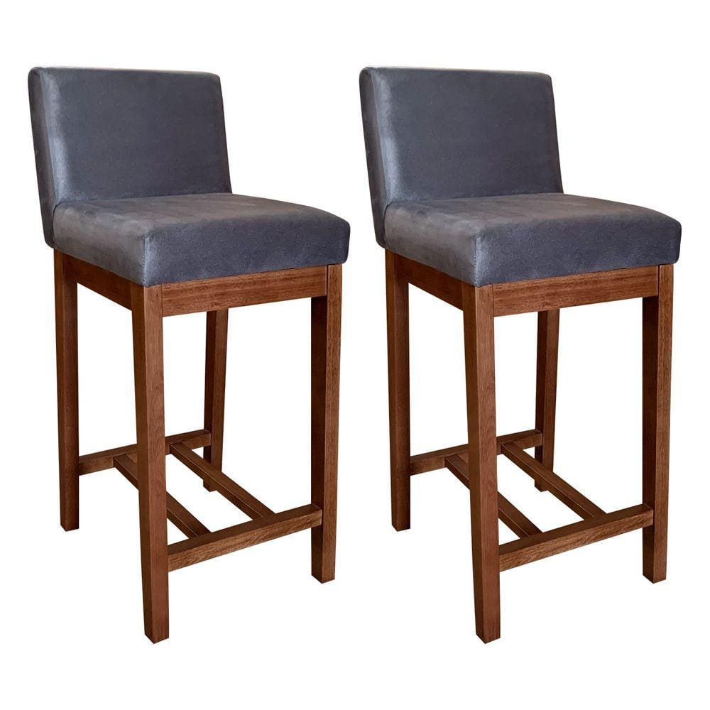 Kit 2 Banquetas Estofadas Média para Bancada 90 Cm Lisboa Madeira Castanho Suede CCS