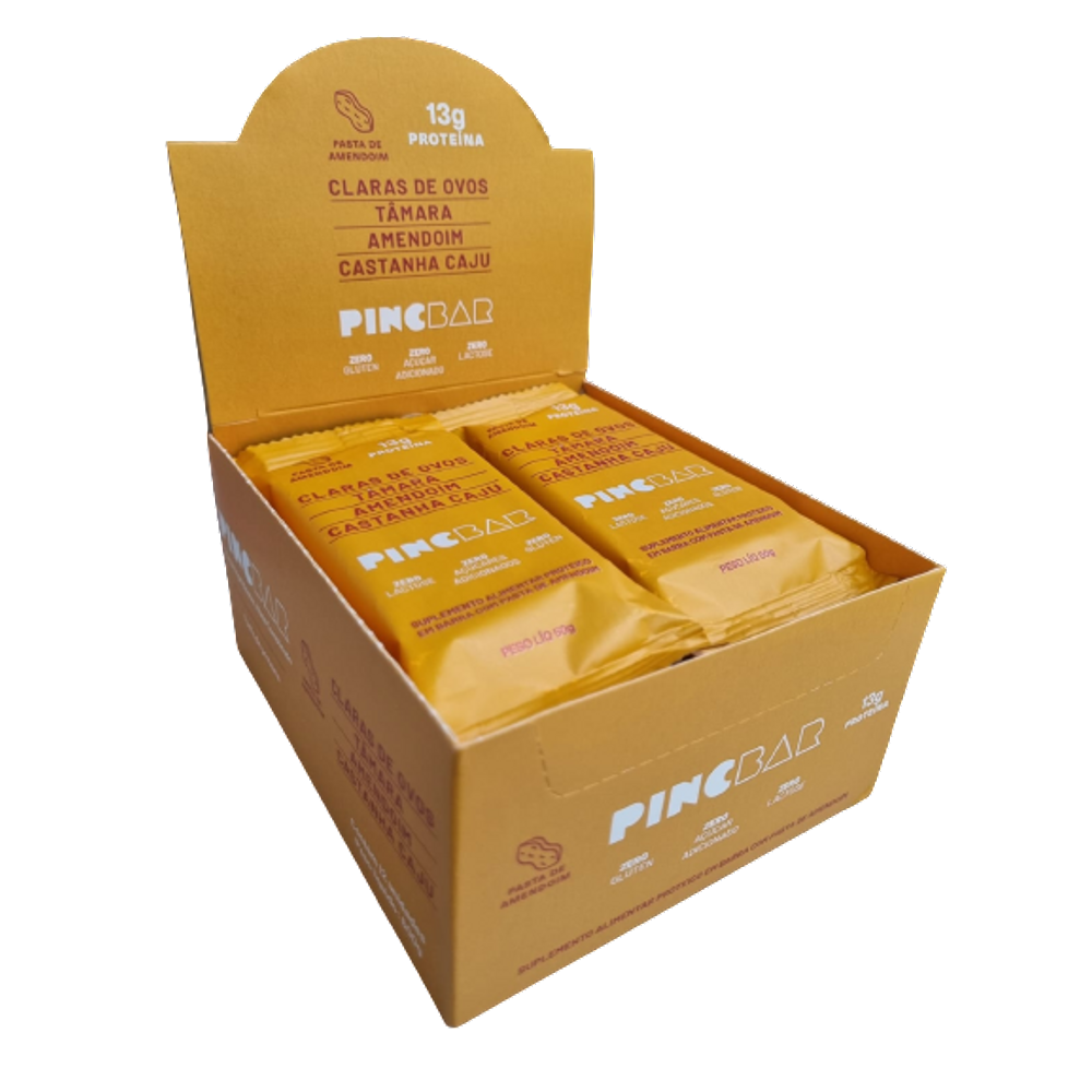 Barra de Proteína Pasta de Amendoim Sem Açúcar 50g Pincbar 12 Unidades