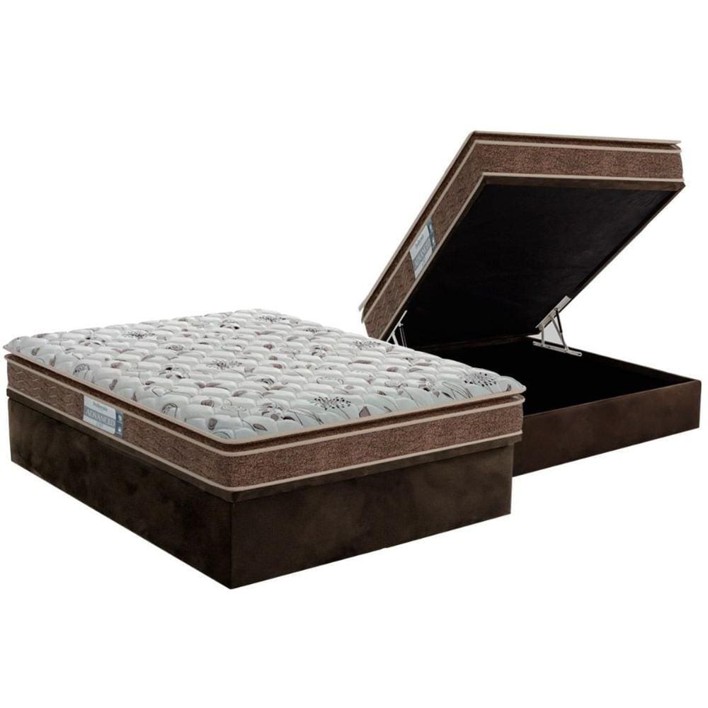 Cama Box Baú Casal: Colchão Espuma D45 Probel Advanced Pillow Super + Base CRC Suede Brown(138x188)