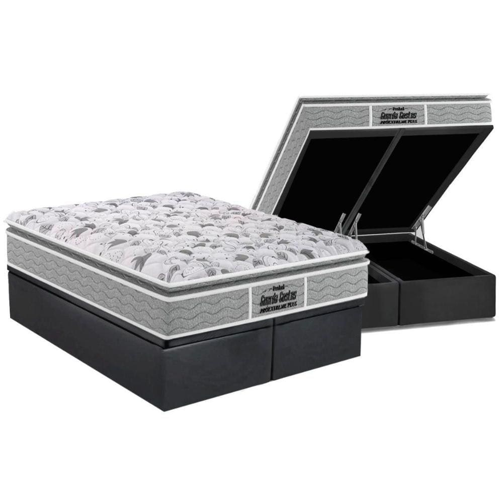 Cama Box Baú King: Colchão Espuma Probel D45 / EP Guarda Costas PróExtreme Plus Pillow Top + Base CRC Suede Gray(193x203)