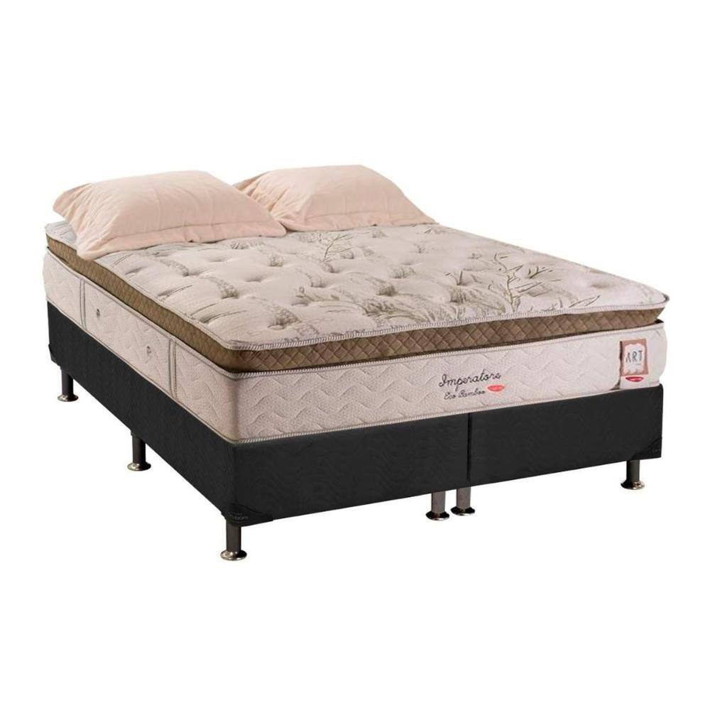 Cama Box King: Colchão Molas Ensacadas Herval MasterPocket Imperatore Eco Bamboo + Base CRC Suede Gray(193x203)