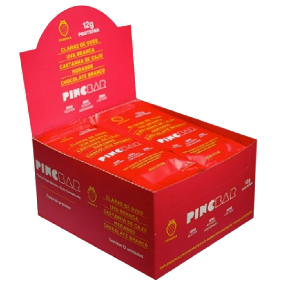 Barra de Proteína Fragola Sem Açúcar 50g Pincbar 12 Unidades