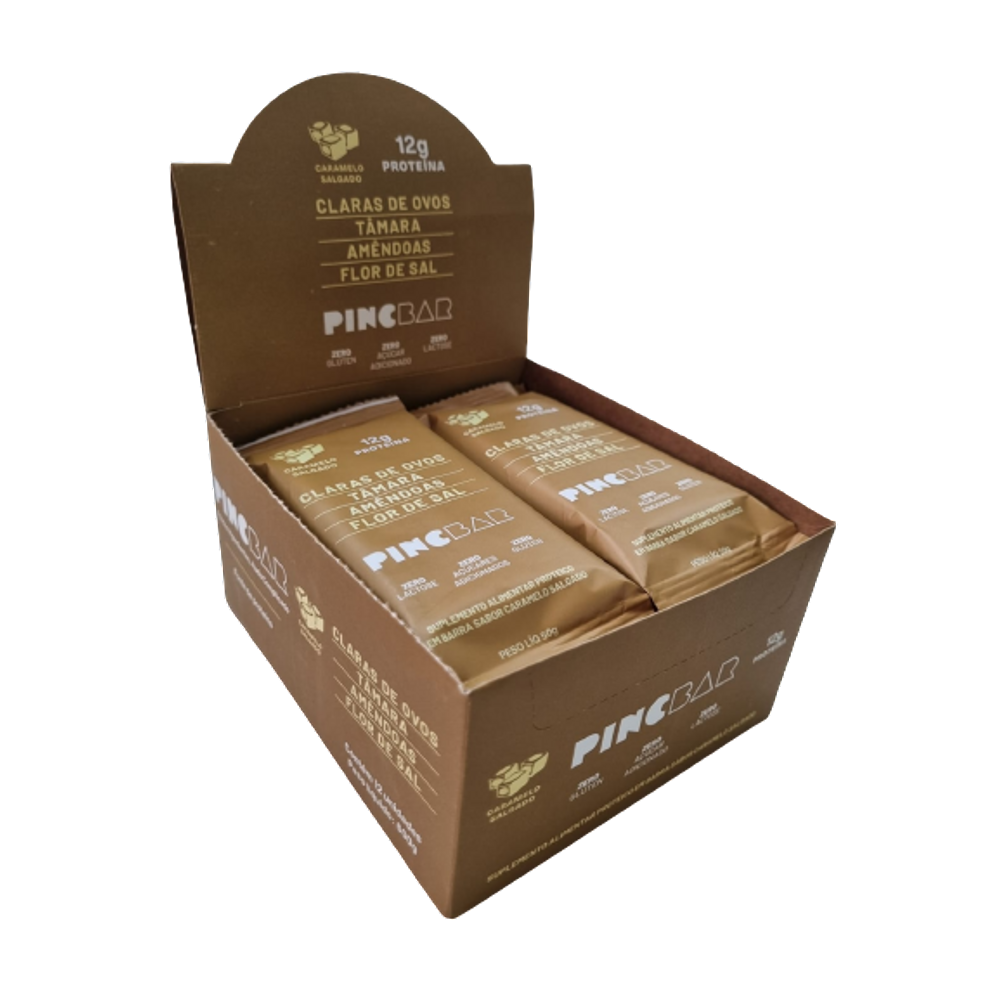 Barra de Proteína Caramelo Salgado Sem Açúcar 50g Pincbar 12 Unidades