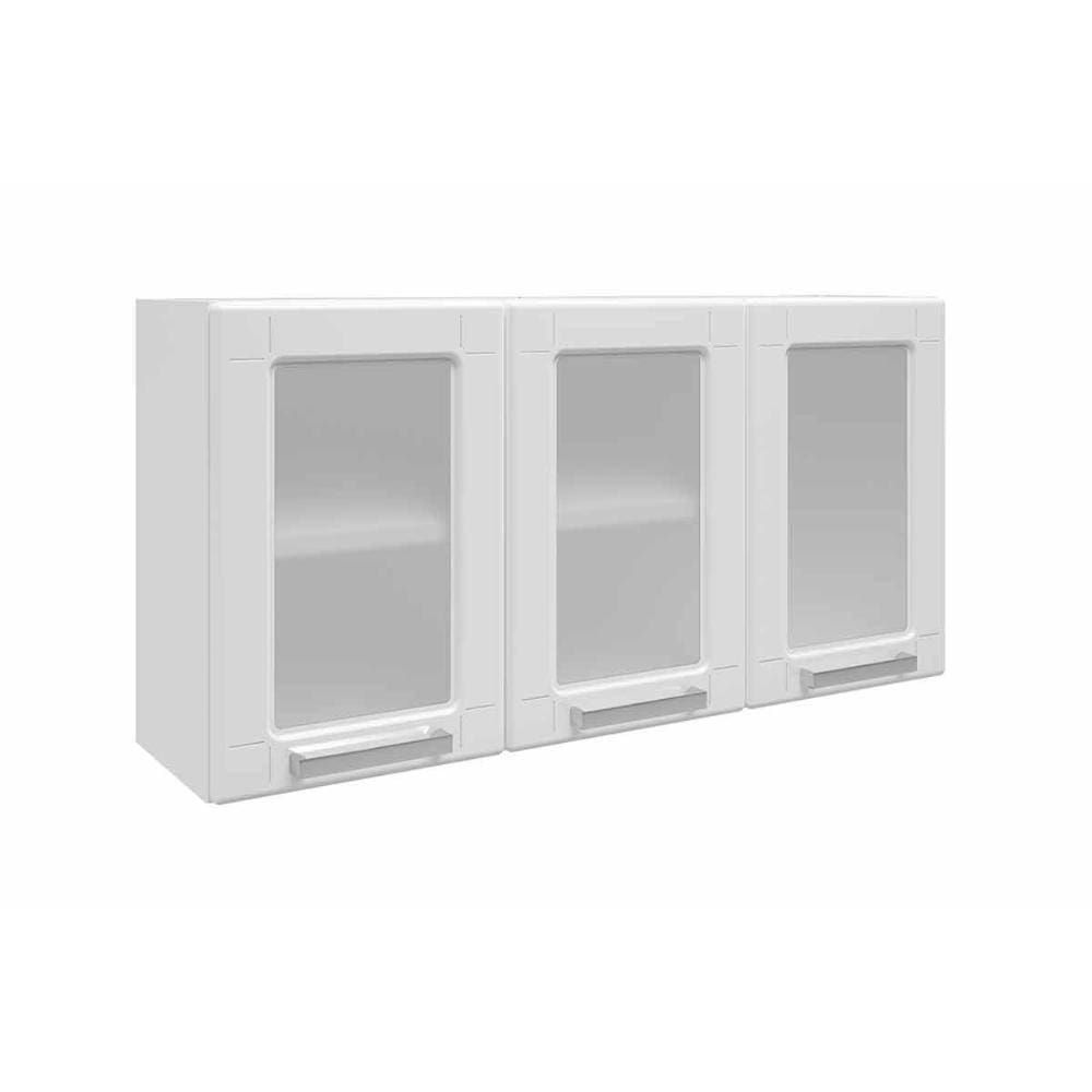Armário Aéreo p/ Cozinha Múltipla 6010 3 Portas c/ Vidro 105cm Branco - Bertolini