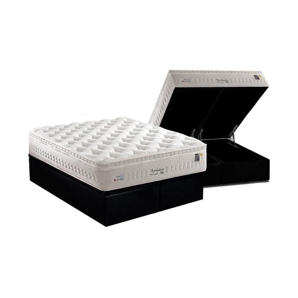 Cama Box Baú Queen: Colchão Molas MasterPocket Ensacadas Anjos Impressione + Base CRC Suede Black(158x198)