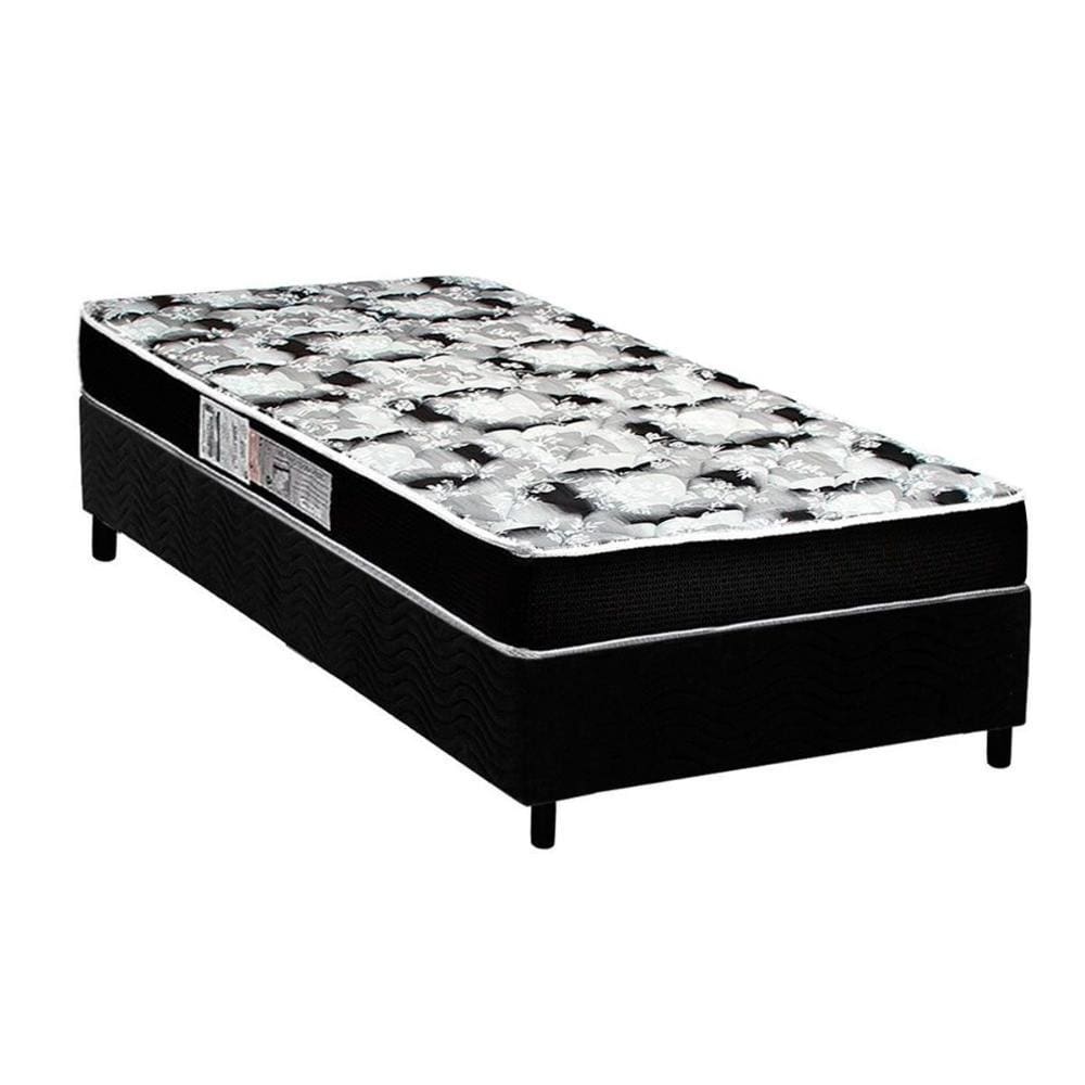 Cama Box Solteiro: Colchão Espuma Luckspuma Roland Garros Pro + Base CRC Suede Black(88x188)
