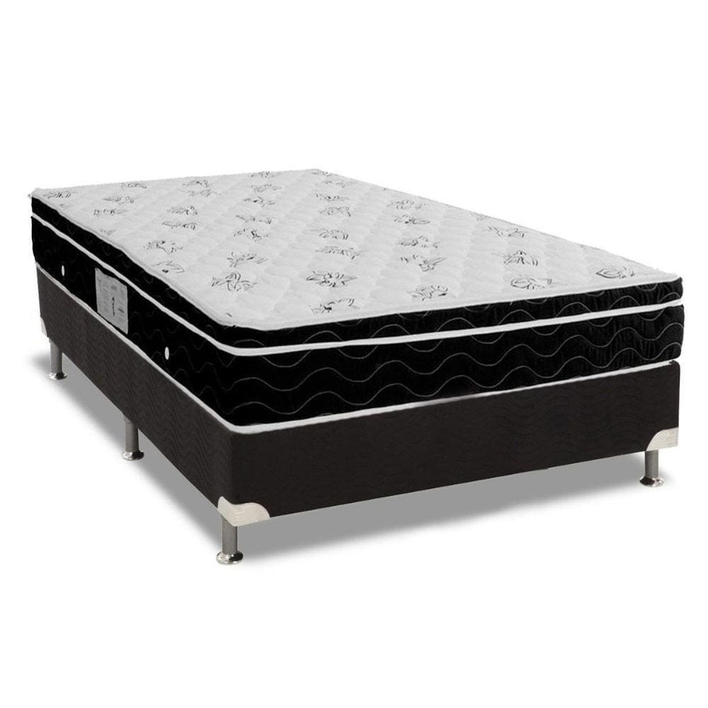 Cama Box Queen: Colchão Molas Ortobom Nanolastic Physical Spring + Base CRC Suede Black(158x198)
