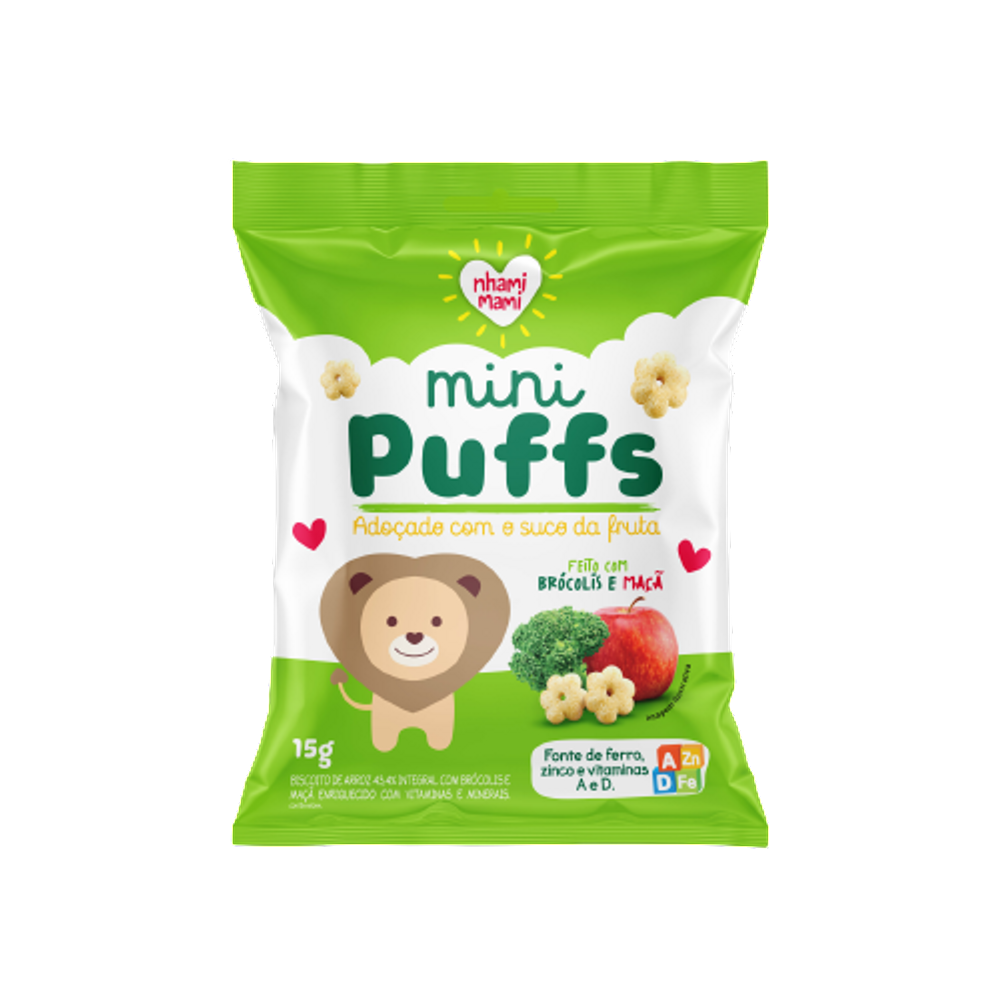 Kit 6X: Snack Infantil Puffs Brócolis e Maçã Nhami Mami 15g