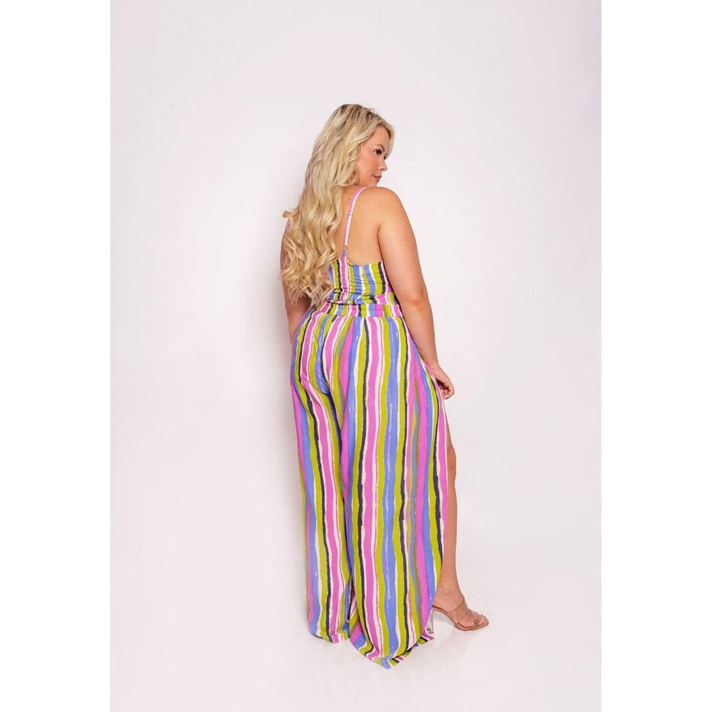 Conjunto Plus Size Feminino Listrado