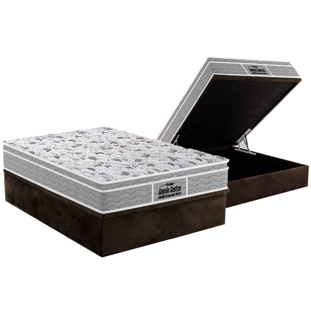 Cama Box Baú Casal: Colchão Ortopédico Probel D45 / EP Guarda Costas PróExtreme Plus + Base CRC Suede Brown(138x188)